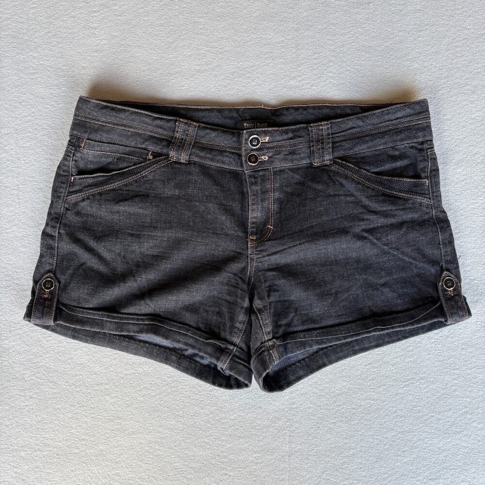 WHBM Size 12 Dark Blue Denim 5-in inseam Cuffed Jean Shorts Decorative Buttons